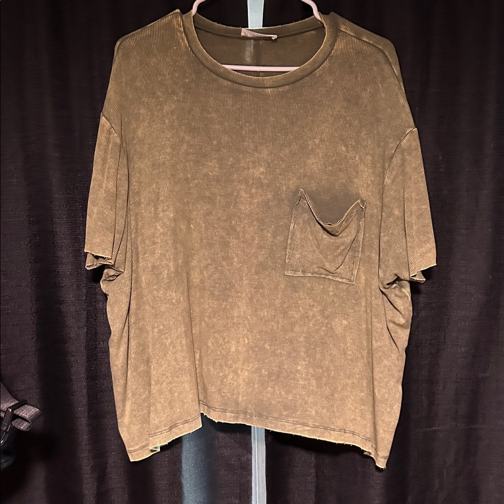 Brown Acid Wash T-Shirt with Pocket